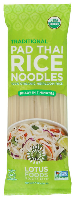 Our popular Traditional Pad Thai Rice Noodles are crafted from organic, heirloom white rice, giving it a lighter color and a milder flavor. These convenient, versatile noodles are perfect for making a more nutritious Asian-style dish, when you want the flavor of the sauce to be the star, or use them as a gluten-free replacement for pasta.