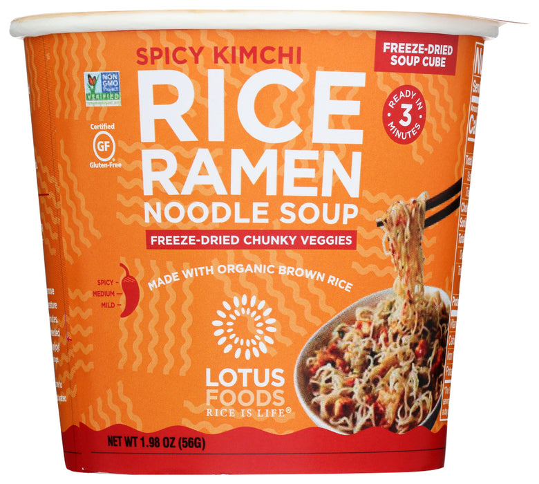 LOTUS FOODS: Spicy Kimchi Rice Ramen Noodle Soup With Freeze Dried Chunky Veggies, 1.98 oz