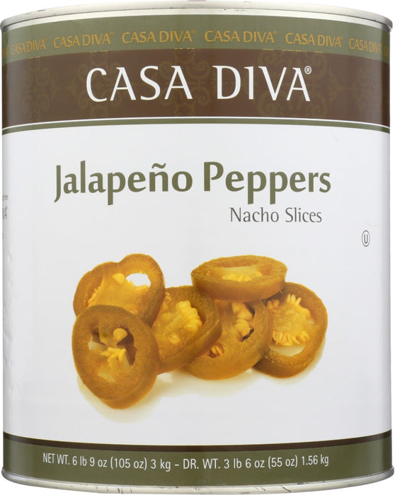 Casa Diva Sliced Jalapeno Peppers bring a spicy flavor to meals and party snacks.