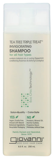 Shampoo should clean hair. Really good shampoo should make you tingle from head to toe. With Giovanni®'s tea tree shampoo, invigorating ingredients rejuvenate each tress while washing away the previous day. You're left with something rich, something clean, something incredibly stimulating for hair and mind. Think about it.