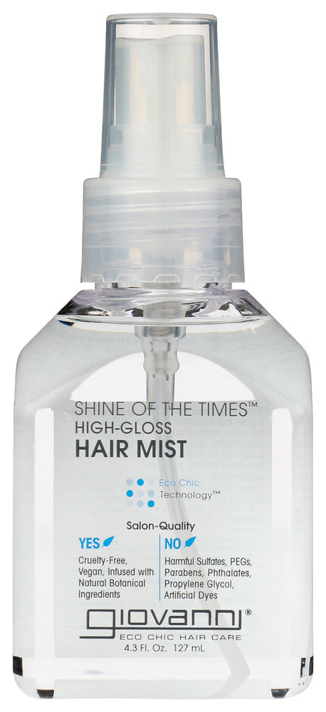 SHINE OF THE TIMES silicone shine mist for hair creates gloss that rocks, with a smooth surface that talks. What's it say? You've got it going on!
This Giovanni hair mist will not dull, strip color, or damage your hair. It's color-safe, paraben-free, and cruelty-free.