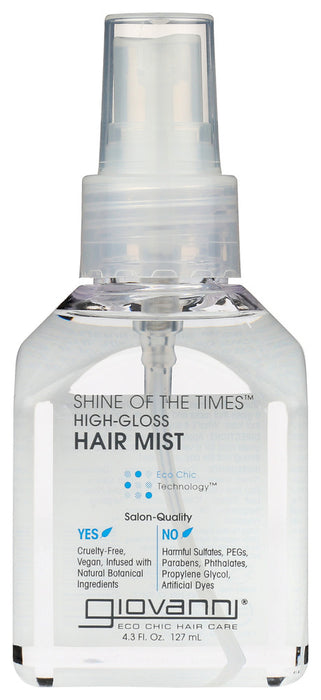 SHINE OF THE TIMES silicone shine mist for hair creates gloss that rocks, with a smooth surface that talks. What's it say? You've got it going on!
This Giovanni hair mist will not dull, strip color, or damage your hair. It's color-safe, paraben-free, and cruelty-free.