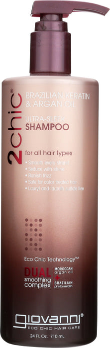 GIOVANNI COSMETICS: 2chic Ultra-Sleek Shampoo Brazilian Keratin & Argan Oil, 24 oz - No Brand For Less 