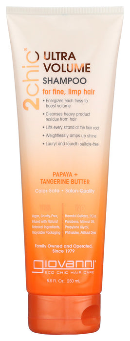 charged with our own Dual Volumizing Complex of Tangerine Butter + Papaya for fine limp hair and all skin types