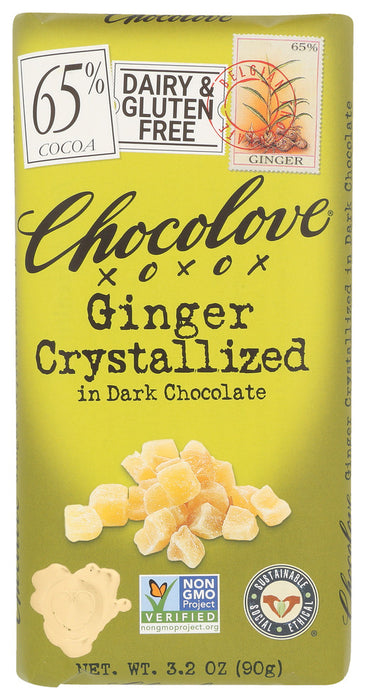 CHOCOLOVE: Dark Chocolate Bar Crystallized Ginger, 3.2 oz