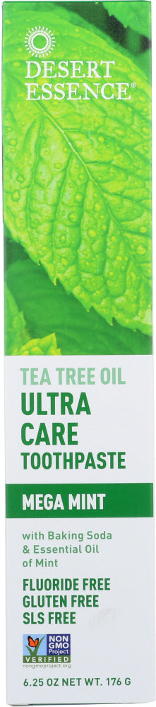 A natural combination of Baking Soda and Sea Salt effectively yet gently clean teeth while Chamomile, Sage and Calendula soothe gums. Helps reduce plaque with powerful cleansing properties of Myrrh and Zinc Citrate and defends against sugar acids with Australian Tea Tree Oil. Peppermint and Spearmint Oils give this toothpaste a Mega Mint flavor for extra freshness. Use with Ultra Care Mouthwash and Tea Tree Dental Floss twice daily.