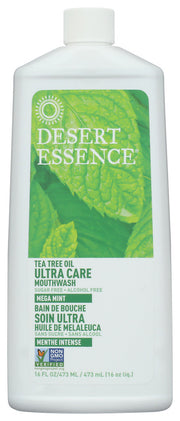 A natural blend of Chamomile, Sage, and Aloe helps soothe gums naturally while powerful Australian Tea Tree Oil helps defend teeth against sugar acids. Pure Peppermint and Spearmint Oils give your mouth a boost of mega freshness. For best results, use with Ultra Care Toothpaste and Desert Essence Dental Floss.