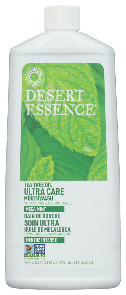 A natural blend of Chamomile, Sage, and Aloe helps soothe gums naturally while powerful Australian Tea Tree Oil helps defend teeth against sugar acids. Pure Peppermint and Spearmint Oils give your mouth a boost of mega freshness. For best results, use with Ultra Care Toothpaste and Desert Essence Dental Floss.