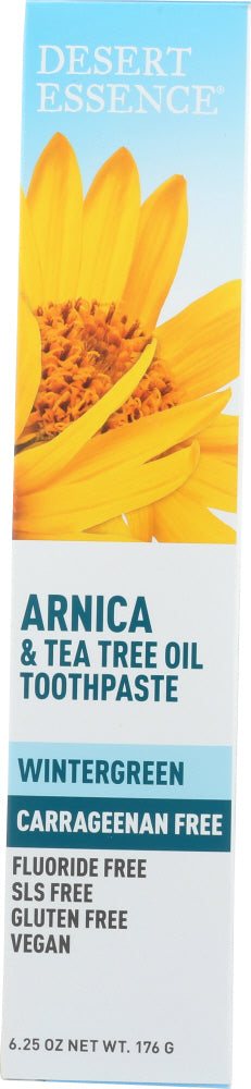 DESERT ESSENCE: Arnica Tea Tree Oil Carrageenan Free Toothpaste, 6.25 oz - No Brand For Less 