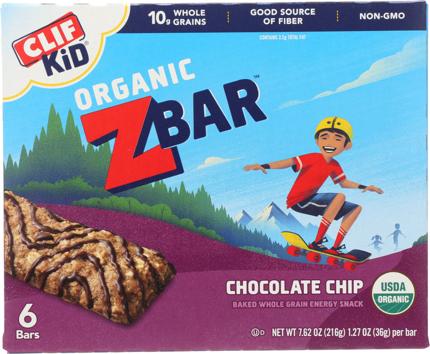 CLIF KID: Organic Zbar Chocolate Chip 6 Bars, 7.62 oz