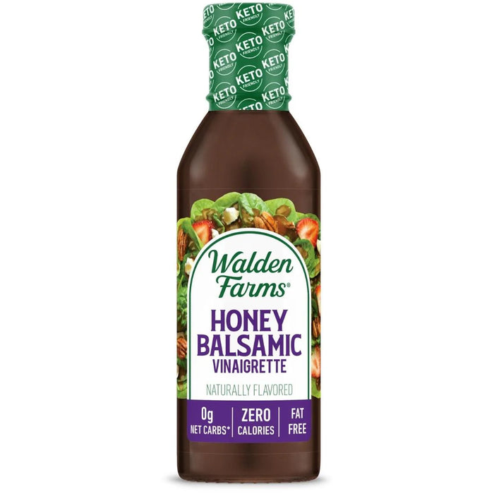 Savory and sweet, Walden Farms Honey Balsamic is made wi th a blend of balsamic and apple cider vinegars, a touch of sweetness and lemon for a tangy finish.
Whether drizzled on fruit like caramelized pears of tossed in with a mix of spinach, red onions, dried cranberries, pecans and a few crumbles bleu cheese, Honey Balsamic adds just the right zing.