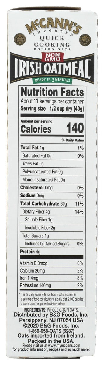 MCCANN'S: Irish Oatmeal Quick Cooking Rolled Oats, 16 oz