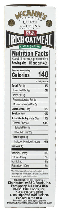 MCCANN'S: Irish Oatmeal Quick Cooking Rolled Oats, 16 oz