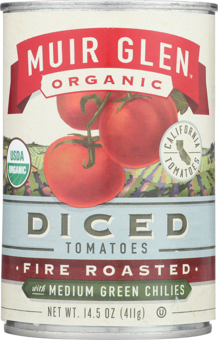 MUIR GLEN: Diced Fire Roasted Tomatoes With Green Chiles, 14.5 oz