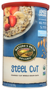Our Steel Cut Oats are the real deal: coarsely cut, whole grain, organic whole oat groats. Slow cook them on the stove top to a satisfying and hearty texture, and enjoy them with comforting mix-ins like fruit, maple syrup, butters, nuts, and seeds. These oats are also great for savory breakfasts! We believe in the importance of good, wholesome food. That's why our canisters are filled with only organic and non-GMO whole grain oats.
