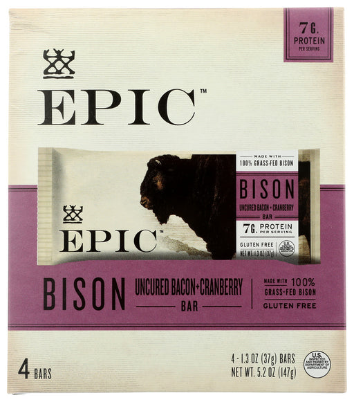 EPIC: Bison Bacon Cranberry Bars 4Pk, 5.2 oz