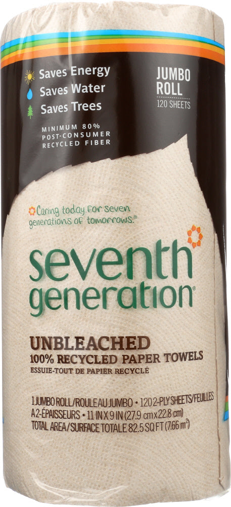 SEVENTH GENERATION: 100 Percent Recycled Paper Towels Unbleached, 1 ea
