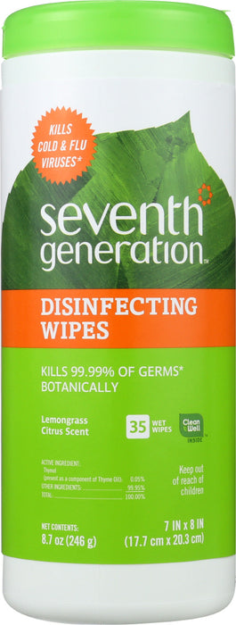 SEVENTH GENERATION: Disinfecting Wipes Lemongrass and Citrus, 35 Pc