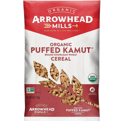 Arrowhead Mills Organic Puffed Kamut Cereal is made of pure whole grain kamut and is low in fat with no added salt or sugar. Derived from the ancient Egyptian word for œwheat, this high-energy grain was discovered thousands of years ago. With kernels two to three times the size of its modern relative, kamut's rich flavor and great nutrition is a valuable addition to any diet.