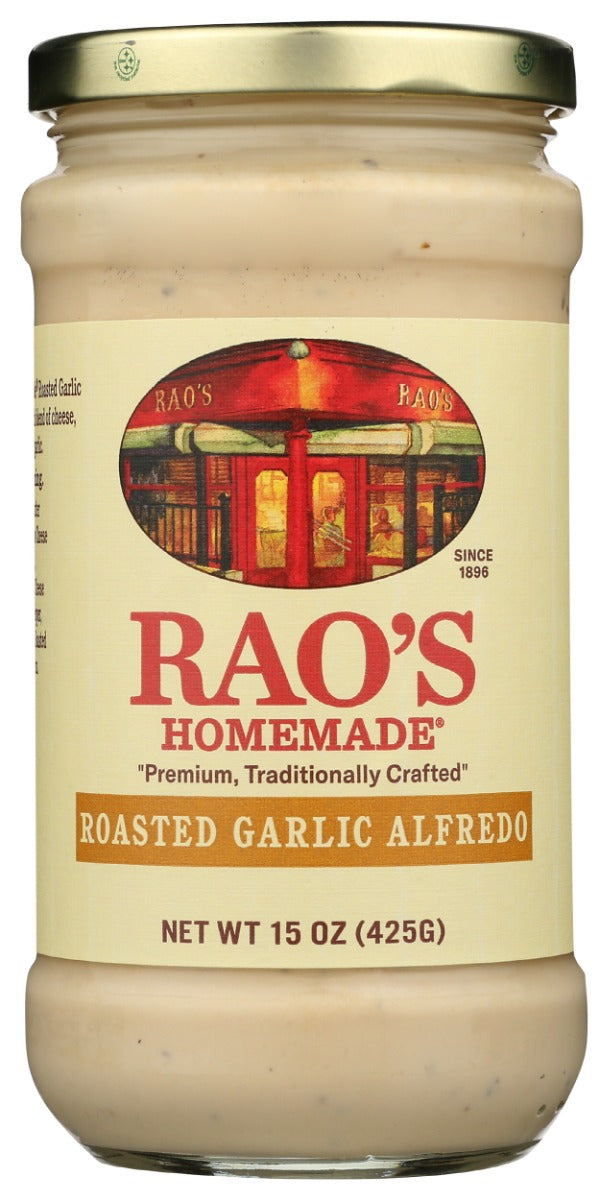 Rao's Homemade Alfredo Pasta Sauce features an all-natural, premium quality blend of rich Parmesan and Romano cheeses, cream, and butter.Following the same authentic Rao's recipe perfected by generations, each jar of alfredo sauce brings you the warm, classic flavor of homemade pasta sauce. Our white alfredo pasta sauce is slow-cooked in small batches with hand-selected ingredients resulting in a super creamy, cheesy sauce that's loaded with flavor.
