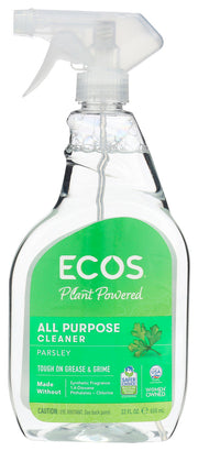 The plant-derived power of our ECOS All Purpose Cleaner Parsley Plus will get almost any surface clean! Use it almost anywhere you can think of: sealed stone, hardwood floors, painted surfaces, linoleum, vinyl, porcelain, chrome, stainless steel, wood, kitchen and bathroom surfaces, etc. Plus, the unique scent of Parsley will bring the freshness of a lush garden into any room.