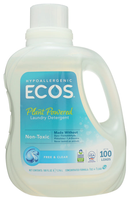 EARTH FRIENDLY: Ecos 2x Ultra Laundry Detergent Free and Clear, 100 oz