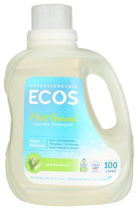 EARTH FRIENDLY: Ecos 2x Ultra Laundry Detergent Lemongrass, 100 oz