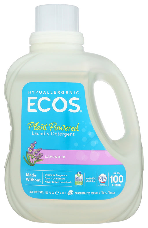 The formula for ECOS laundry detergent is simple: high-quality ingredients + low price + a little love = our best seller! Perfect for colors, whites, and all fabrics, ECOS has a built-in fabric softener to save you money. Concentrated formula with plant-derived cleaning agents. All scents made with aromatic natural fragrances and essential oils. Hypoallergenic. Great for hot and cold water, HE and standard machines.