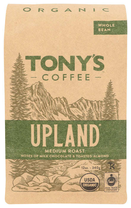 TONYS COFFEE: Upland Medium Roast Whole Bean Coffee, 12 oz