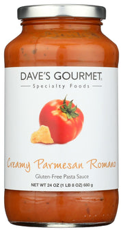 Mouth-watering aged Romano and Parmesan cheeses, juicy ripe California tomatoes, premium California garlic, extra virgin olive oil and fresh herbs combine to create a rich and creamy hearty sauce that is bursting with flavor.
