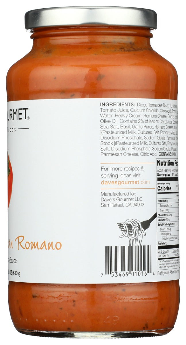 DAVES GOURMET: Creamy Parmesan Romano Pasta Sauce, 25 oz