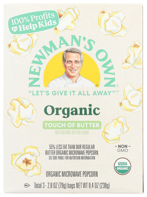 We've used organic ingredients for quality you deserve. We have a commitment to use all royalties and profits that are received from the sale of these snacks for charitable purposes. Newman's own organics microwave popcorn is the perfect lightly buttered snack when you need a bit of salty goodness to satisfy your craving.