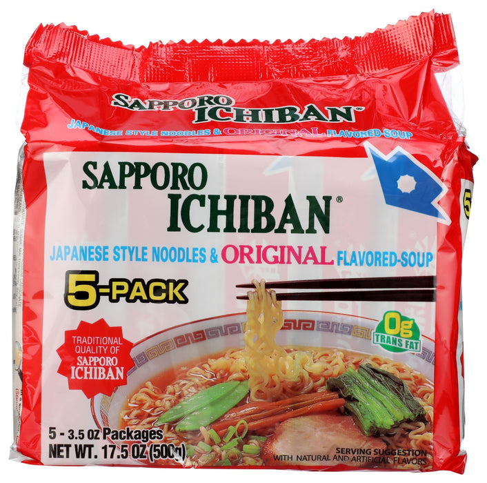 SAPPORO ICHIBAN: Ramen Original Flavor Pack of 5, 17.5 oz