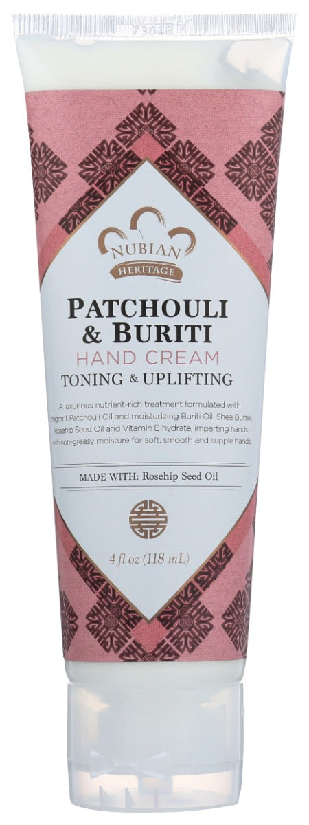 A luxurious nutrient-rich treatment formulated with fragrant Patchouli Oil and moisturizing Buriti Oil. Shea Butter, Rosehip Seed Oil and Vitamin E hydrate, imparting hands with non-greasy moisture for soft, smooth and supple hands.
Nubian Heritage is dedicated to maintaining the accuracy of the ingredient lists on this website. However, because raw ingredients listings are subject to change due to INCI, we cannot guarantee that these lists are complete, up-to-date and/or error-free.