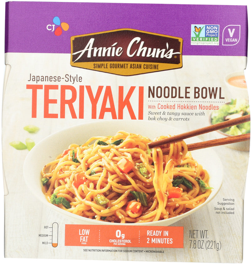 If you're craving something sweet and tangy, you'll be sure to enjoy this combination of vegan teriyaki sauce, pre-cooked hokkien noodles, and individually dried toppings. Try an Annie Chun's Teriyaki Noodle Bowl today! They're great on their own or as a side dish with one of our delicious Asian Recipes.