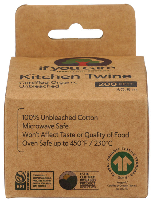 Just like If You Care Cheesecloth, If You Care Cooking Twine is made with unbleached cotton. It is ideal for forming roasts, trussing poultry, curing meats and more. And since it contains no artificial fibers or toxic chemicals, it will not affect the taste or safety of your food. If You Care Cooking Twine is recyclable, providing your local recycling center accepts textiles.