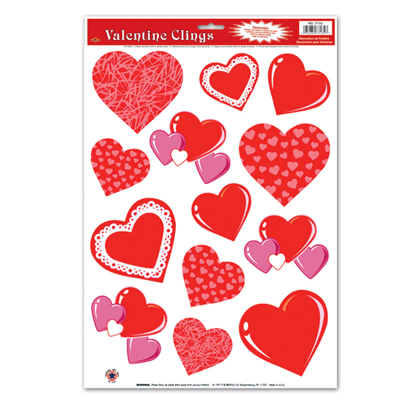 Heart Clings – 12" x 17" Sh – (13/Sh) by Beistle for Valentines Window Clings
