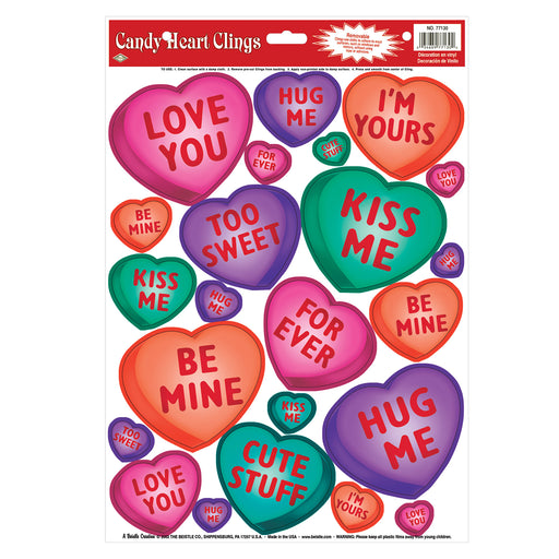 Candy Heart Clings – 12" x 17" Sh – (23/Sh) by Beistle for Valentines Window Clings