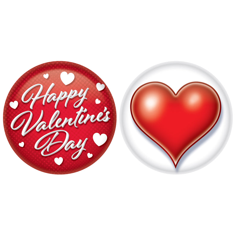 Valentine's Day Buttons – 2" – (2/Pkg)