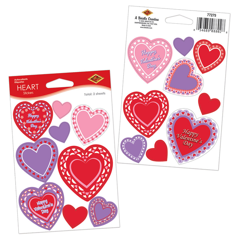 Heart Stickers – 4" x 6" Sh – (2 Shs/Pkg) by Beistle for Valentines Stickers