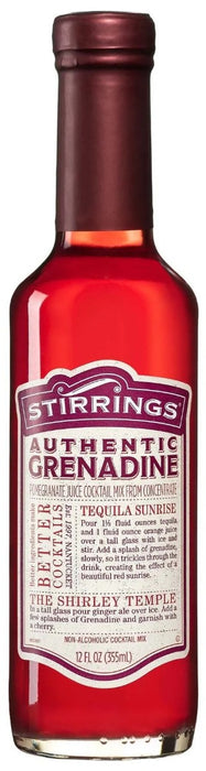 Authentic Grenadine
Although the origins of grenadine are unknown, the syrup was historically made by crushing lush pomegranate seeds to make juice and blending it with sugar. Over the last 40 years, commercial grenadine has devolved from its origins to include no more than artificial ingredients and high fructose corn syrup. Stirrings has gone back and created the product the way it was intended: bold-red, sweet, with a bright pomegranate flavor.