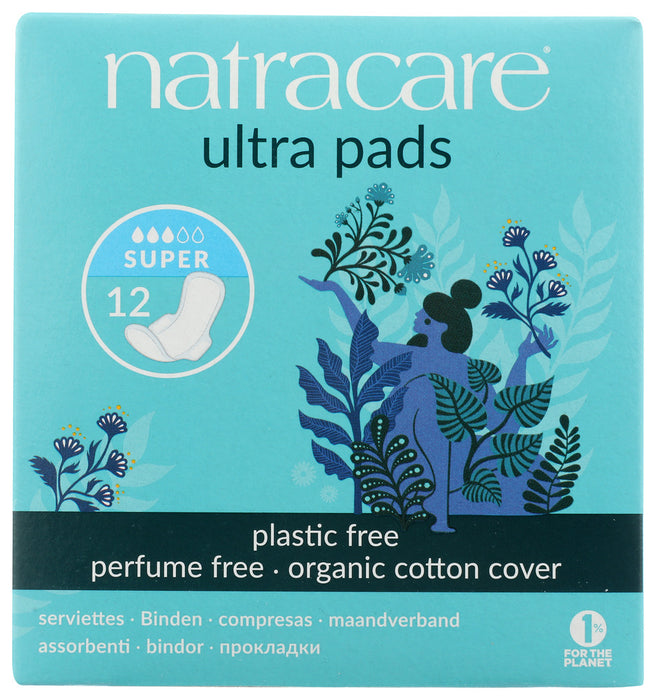 NATRACARE: Natural Ultra Pads Cotton Cover Super, 12 Pads