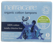NATRACARE: Regular Non-Applicator Organic Cotton Tampons, 10 pc