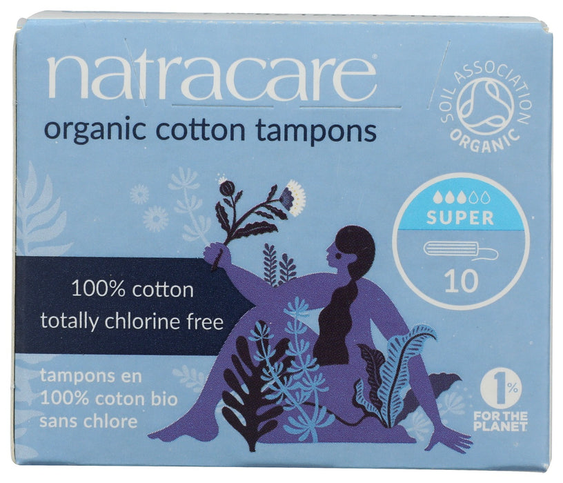 NATRACARE: Super Non-Applicator Organic Cotton Tampons, 10 pc