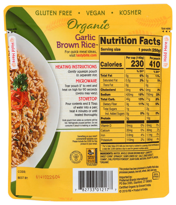 TASTY BITE: Roasted Garlic Brown Rice, 8.8 oz