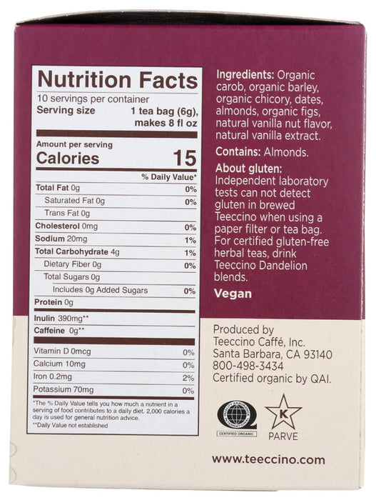 TEECCINO: Vanilla Nut Tea Single Serve, 10 bg