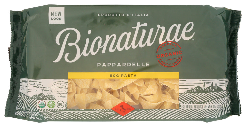 These 100% organic pappardelle noodles are made with pasteurized eggs from hens that are raised without the use of growth hormones or antibiotics and are fed a pesticide-free, Bionaturae egg pappardelle traditional egg pasta is the very replica of the italian mother's homemade pasta. In italy, enjoying a delicious meal of wholesome foods with family and friends is an integral part of each person's life and well-being. 