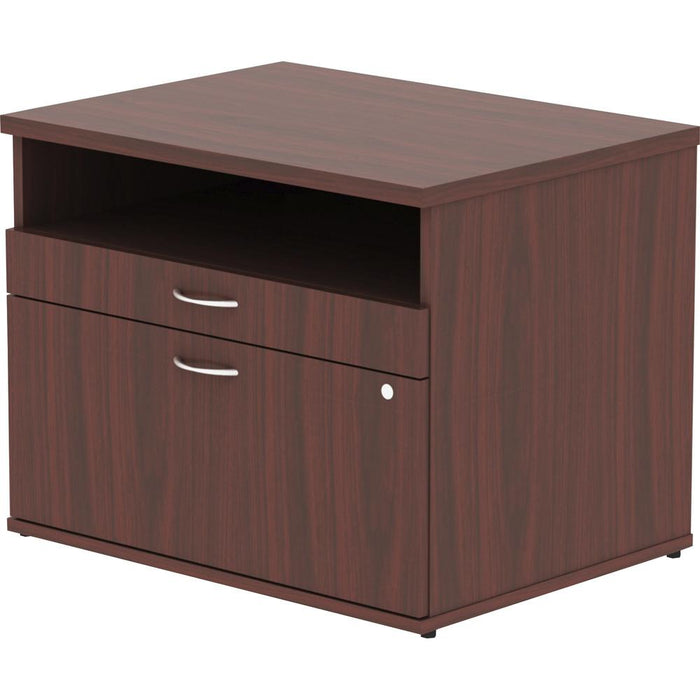 Lorell Relevance Series 2-Drawer File Cabinet Credenza w/Open Shelf - 29.5" x 22"23.1" - 2 x File Drawer(s) - 1 Shelve(s) - Finish: Mahogany, Laminate