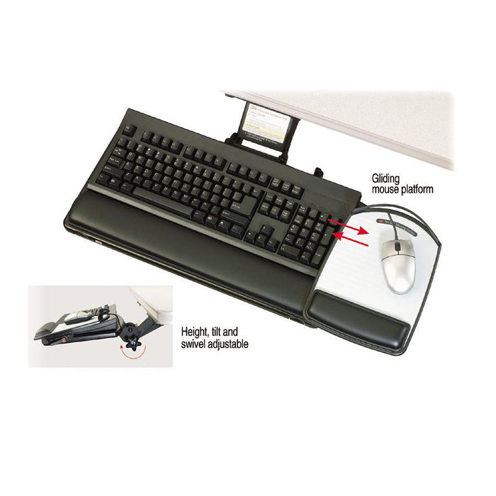 3M Adjustable Keyboard Tray with Adjustable Keyboard and Mouse Platform - 19.5" Width x 10.5" Depth - Black - 1