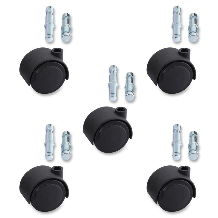 Lorell Premium Dual Soft Wheel Casters Set - 1.97" Diameter - Nylon, Metal - Black - 5 / Set